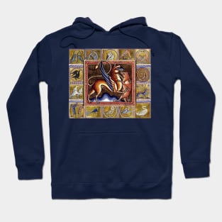 MEDIEVAL BESTIARY,GRYPHON AND WILD BOAR,FANTASTIC ANIMALS IN GOLD RED BLUE COLORS Hoodie